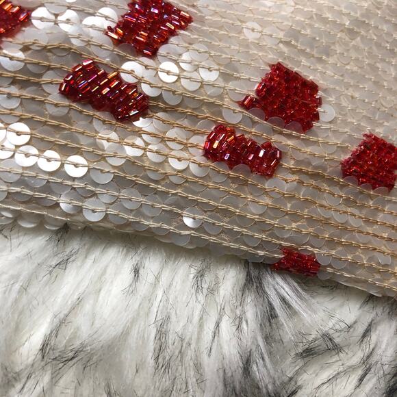 Vintage 100% Silk White & Red Fully Sequin & Beaded Shirt Top - Picture 13 of 16